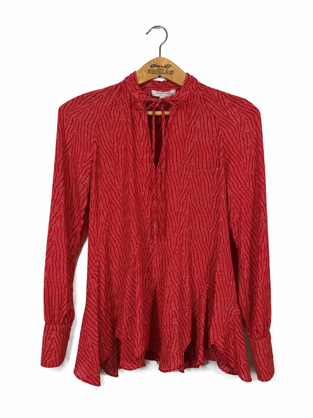 Derek Lam Red Bone V-Neck Blouse Long Sleeve Ruffle Accent Size 6 Office Preppy